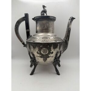 Antique Wilcox Silver Plate Coffee Pot #1874 Stag Deer Legs Hound Dog Finial